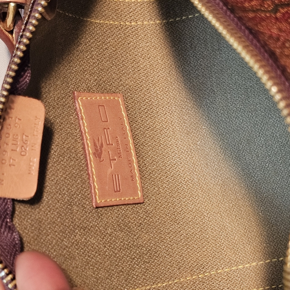 Etro Paisley Brown Embossed Leather Small Barrel Bag - Picture 9 of 16